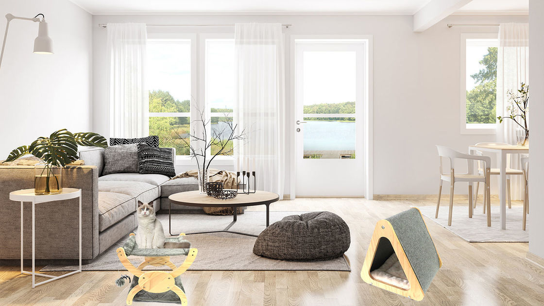 Cama de madeira da casa de Cat Friendly Furniture Foldable Cat do CARBURADOR para o risco sentido da caverna