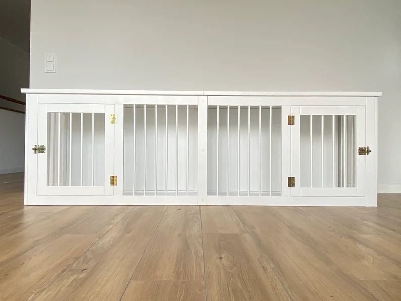 Caixa de madeira de madeira W140*D50*H50cm feito a mão do cão da porta dobro da mobília do animal de estimação do CE