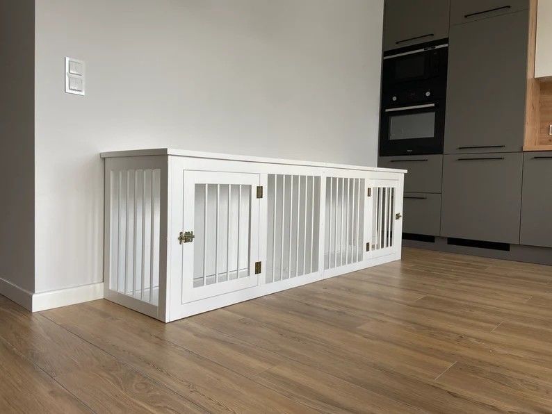 Caixa de madeira de madeira W140*D50*H50cm feito a mão do cão da porta dobro da mobília do animal de estimação do CE