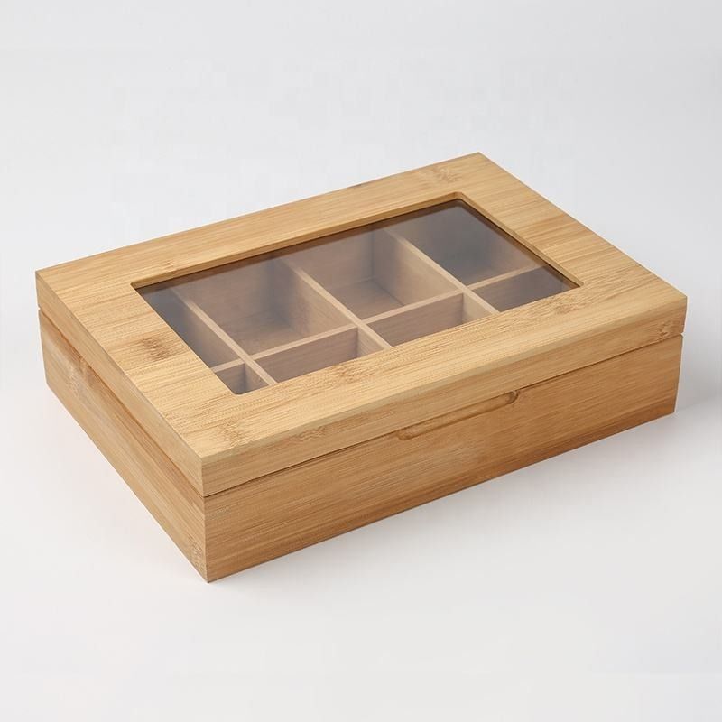 8 compartimentos articularam o organizador de bambu de madeira do armazenamento da caixa do chá da caixa de armazenamento