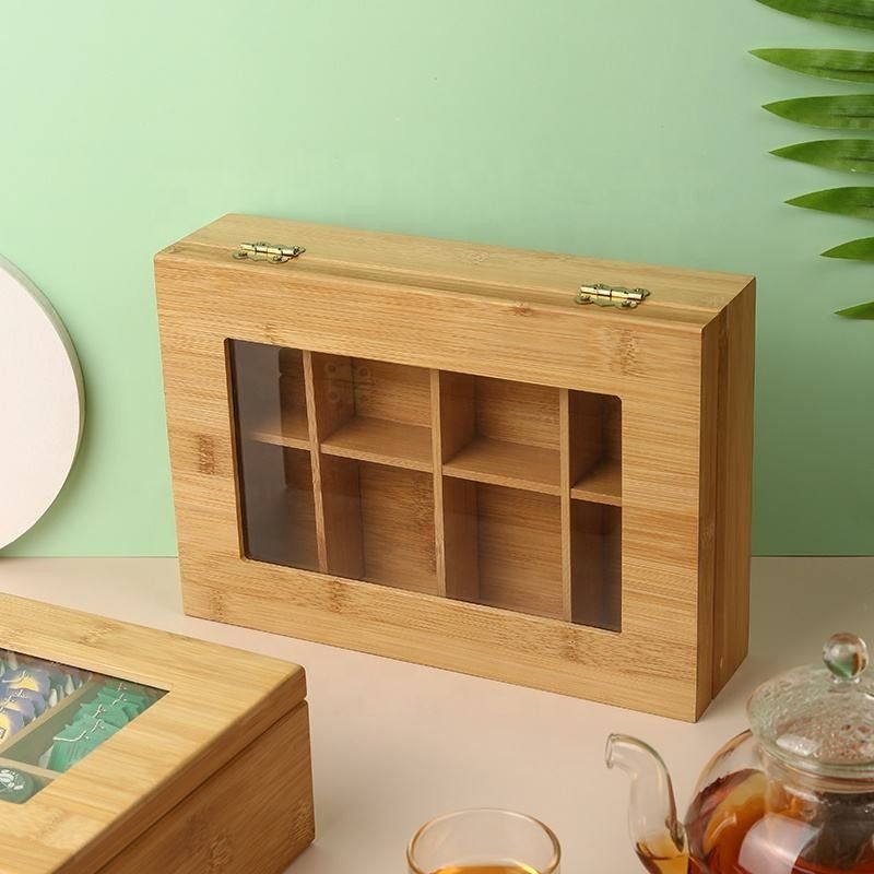 8 compartimentos articularam o organizador de bambu de madeira do armazenamento da caixa do chá da caixa de armazenamento