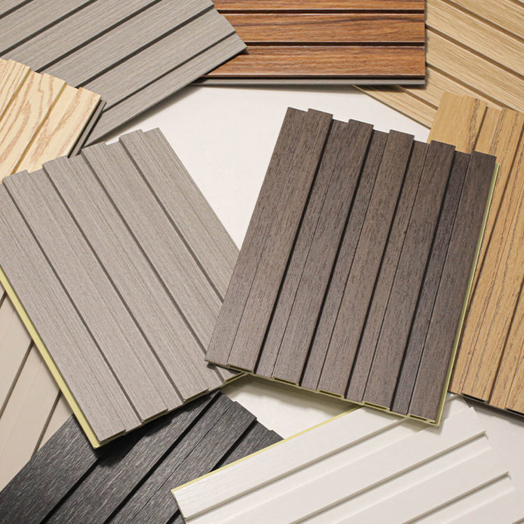 Painéis de parede decorativos de interiores Painéis de teto revestidos de PVC Fibra de bambu Art Louver Painéis de fundo WPC Painel de lantejoula flutuado