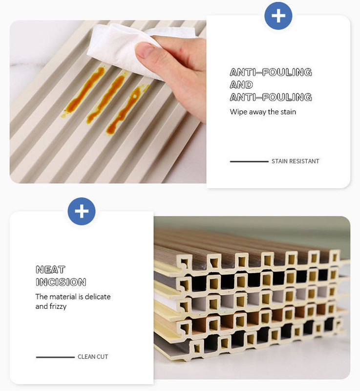 Decoração interior de interiores Cor de madeira Eficiência energética resistente a intempéries Anti-arranhões Painel de parede WPC Efeitos 3D