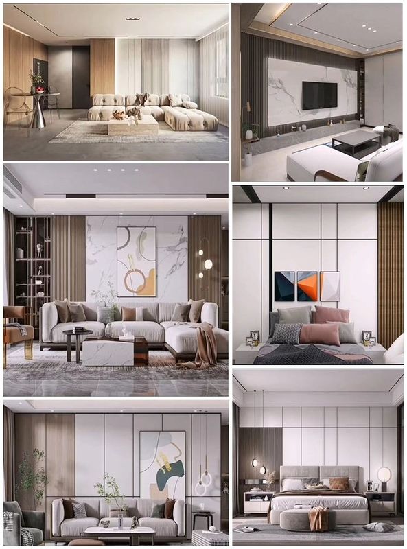 Decoração interior de interiores Cor de madeira Eficiência energética resistente a intempéries Anti-arranhões Painel de parede WPC Efeitos 3D