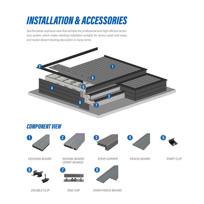 WPC/BPC Teak Cor WPC Terraço Exterior Incandescente Capa de Fibra de Madeira Impermeável De alta qualidade Composite Decking Antiderrapante