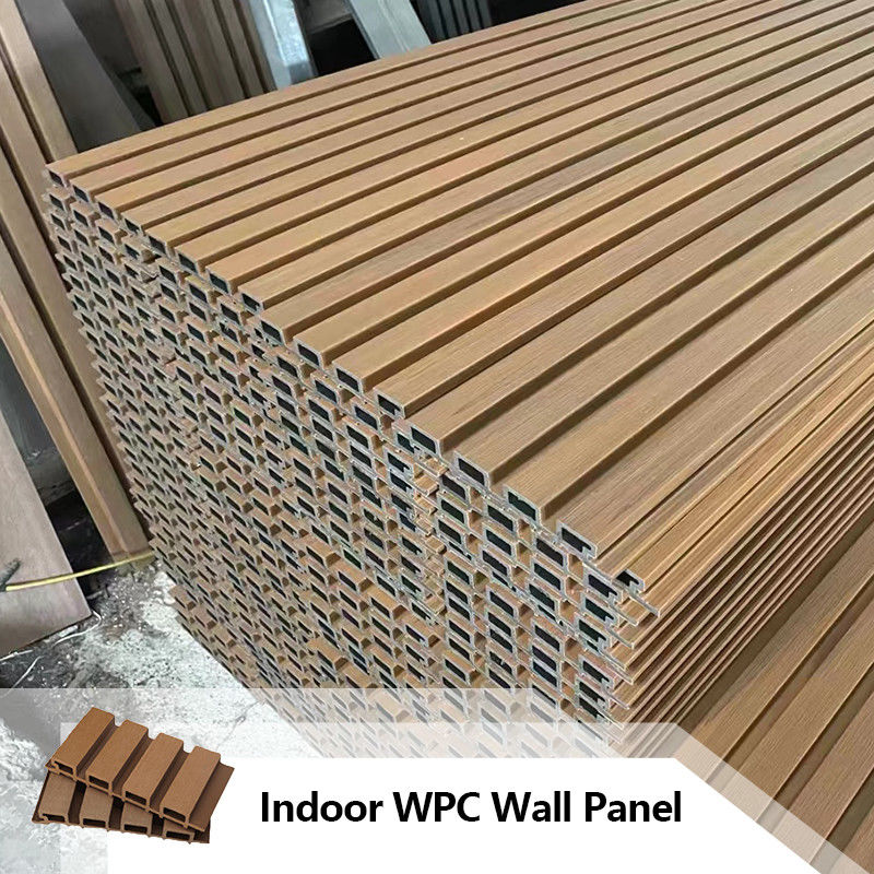 Painel de parede Wpc Decoração de interiores Placas de interior Madeira Plástico Composto Wpc Pvc Painéis de parede Wpc Painel de parede flutuado Ranhura preta