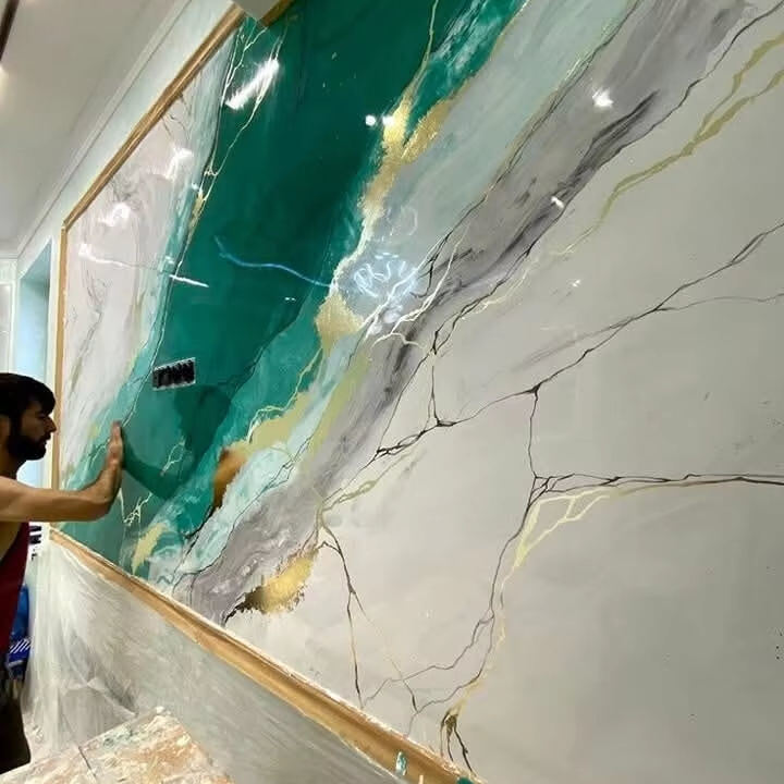 Folha de mármore de PVC romântico decorativo Flor rosa UV Painel de parede de mármore para decoração de quarto