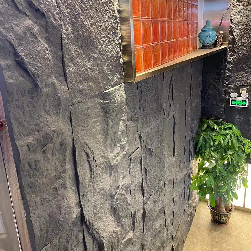 Painéis de parede de pedra 3D Falsos Painel de revestimento de parede PU para decoração de parede interior Textura de cimento de pedra PU Acento mais espesso para decoração de parede