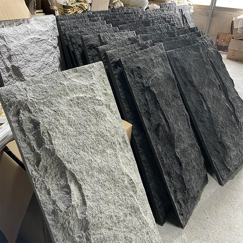 Painéis de parede de pedra 3D Falsos Painel de revestimento de parede PU para decoração de parede interior Textura de cimento de pedra PU Acento mais espesso para decoração de parede