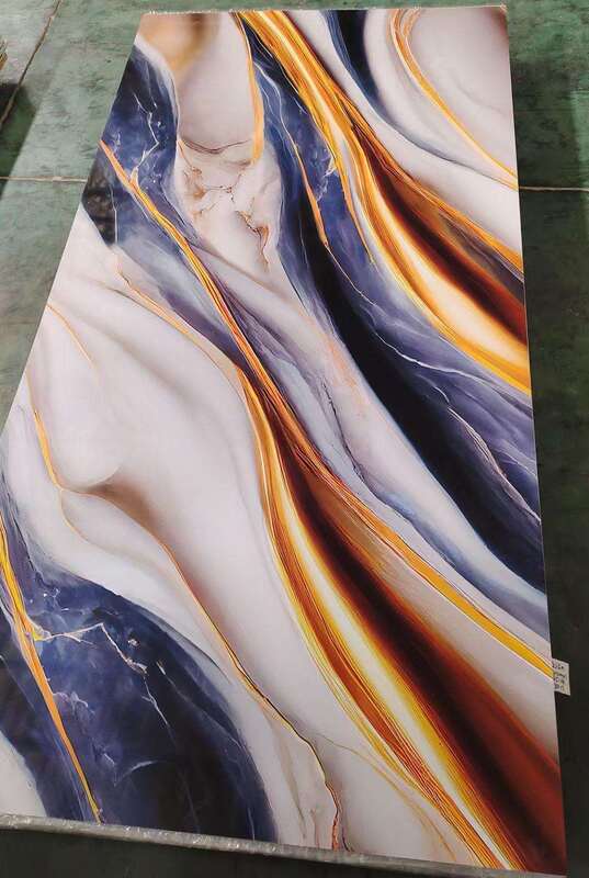 Painel de Parede PVC Moderno UV Mármore, Placa Decorativa de Alto Brilho Plástico para Fundo de TV, Interior Doméstico 1220x2440mm*3mm