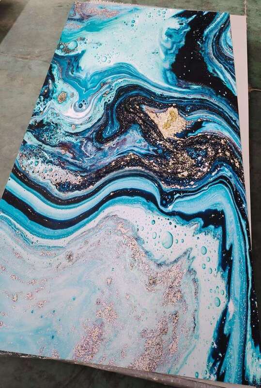 Painel de Parede PVC Moderno UV Mármore, Placa Decorativa de Alto Brilho Plástico para Fundo de TV, Interior Doméstico 1220x2440mm*3mm