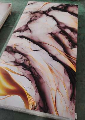 Painel de Parede PVC Moderno UV Mármore, Placa Decorativa de Alto Brilho Plástico para Fundo de TV, Interior Doméstico 1220x2440mm*3mm